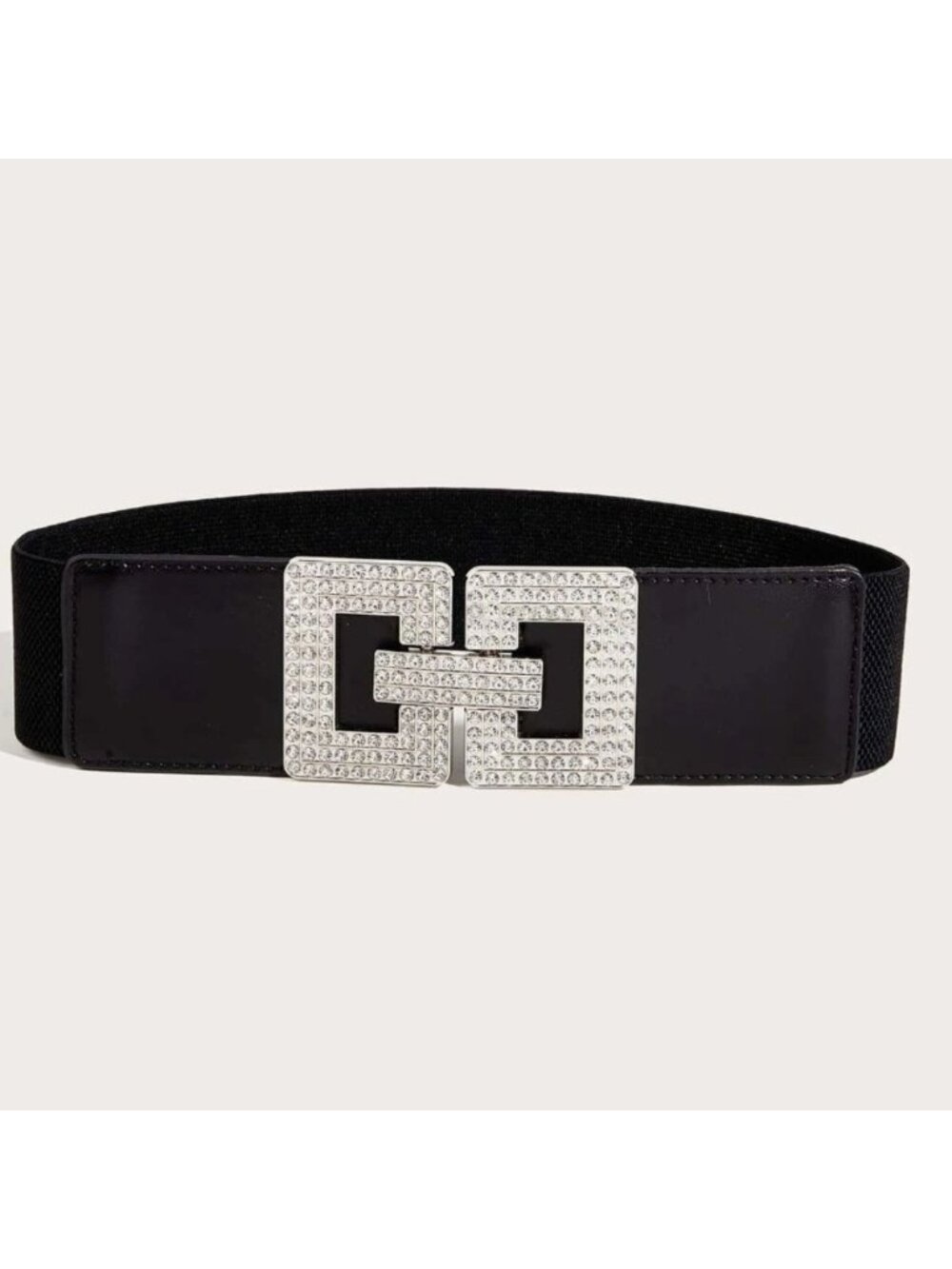 Silver/Black Square Rhinestone Stretch Belt - Picture 2 of 5